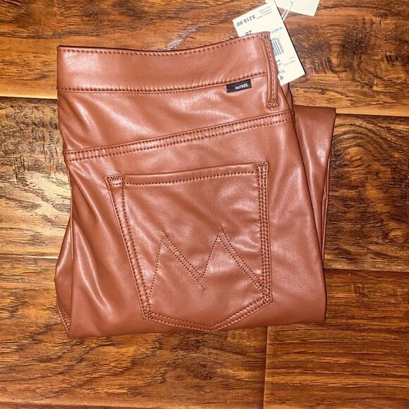 Mother The Insider Ankle Faux Leather Cropped Brown Pants Modern NWT - Picture 7 of 16